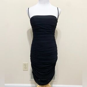 House Of CB Ella Black Organza Gathered Ruched Mesh Bodycon Mini Dress